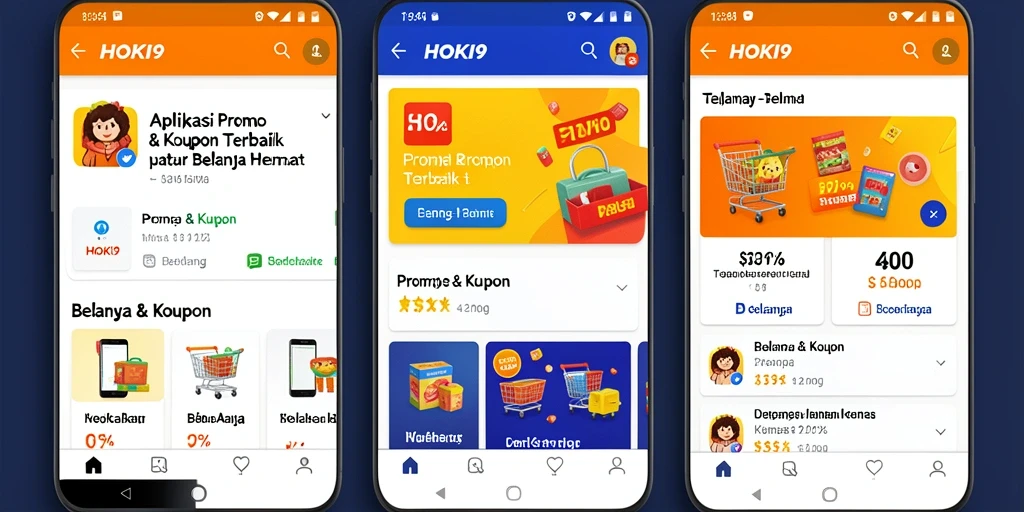 Antarmuka HOKI9 menampilkan berbagai kupon dan promo menarik untuk belanja.