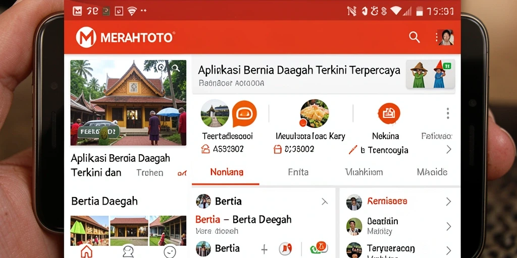 Antarmuka aplikasi MERAHTOTO menampilkan berita daerah terkini.